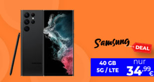 Samsung Galaxy S22 Ultra -256GB- für einmalig 389 Euro mit 40 GB LTE5G nur 34,99 Euro monatlich