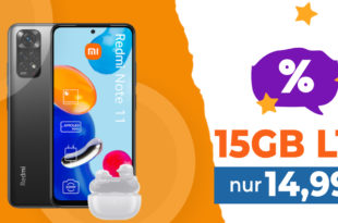 Xiaomi Redmi Note 11 & Redmi Buds 3 Lite mit 15 GB LTE nur 14,99 Euro monatlich – nur 1 Euro Zuzahlung & kein Anschlusspreis