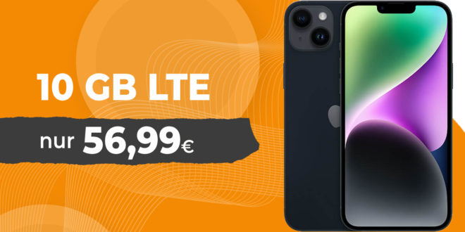 Apple iPhone 14 Plus mit 10GB LTE für 56,99 Euro monatlich - nur 1 Euro Zuzahlung