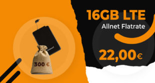 Congstar Allnet Flat 16GB LTE für monatlich 22 Euro mit 300 Euro Cashback für ein Altgerät & Intenso Powerbank