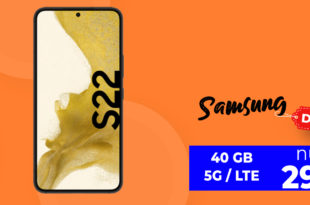 Samsung Galaxy S22 5G mit 40 GB LTE5G nur 29,99 Euro monatlich - nur 49 Euro Zuzahlung und kein Anschlusspreis
