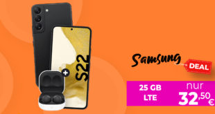 Samsung Galaxy S22 & Galaxy Buds2 für einmalig 49 Euro mit 25GB LTE im Telekom Netz für 32,50 Euro monatlich