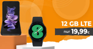 Samsung Galaxy Z Flip3 5G & Samsung Galaxy Watch4 für einmalig 99 Euro mit 12GB LTE nur 19,99 Euro monatlich