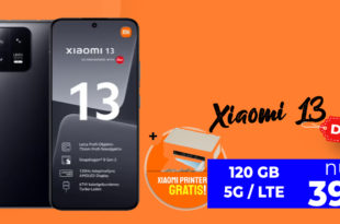 Xiaomi 13 256 GB & Xiaomi Instant Photo Printer 1S mit 120 GB 5GLTE für 39,99 Euro monatlich