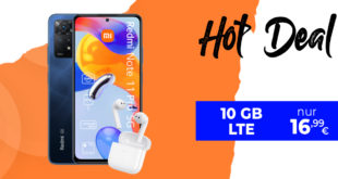 Xiaomi Redmi Note 11 Pro 5G & Redmi Buds 3 mit 10 GB LTE nur 16,99 Euro monatlich - nur 1 Euro Zuzahlung und kein Anschlusspreis