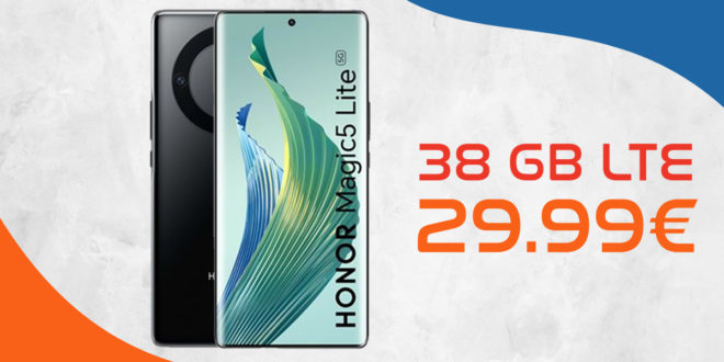 Honor Magic5 Lite 5G mit 38GB LTE nur 29,99 Euro monatlich - 30 Euro Cashback