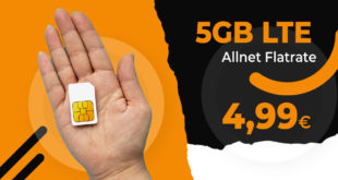 Monatlich kündbar - 5GB LTE Allnet nur 4,99 Euro monatlich