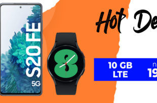 Samsung Galaxy S20 FE 5G & Samsung Galaxy Watch4 mit 10GB LTE nur 19,99 Euro monatlich - nur 9 Euro Zuzahlung