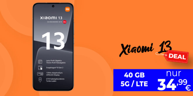 Xiaomi 13 5G & Xiaomi Instant Photo-Printer 1S Set für einmalig 29 Euro mit 40GB LTE5G nur 34,99 Euro monatlich
