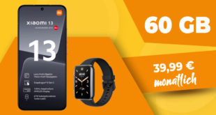 Xiaomi 13 5G & Xiaomi Smart Band 7 Pro für einmalig 49 Euro mit 60GB LTE5G nur 39,99 Euro monatlich - bis 12.03 Xiaomi Instant Photo-Printer 1S Set gratis