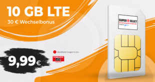 10GB LTE Allnet Flat mit 30€ Wechselbonus & 150€,- Geschenk-Coupon nur 9,99 Euro monatlich