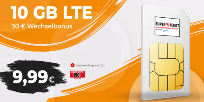 10GB LTE Allnet Flat mit 30€ Wechselbonus & 150€,- Geschenk-Coupon nur 9,99 Euro monatlich