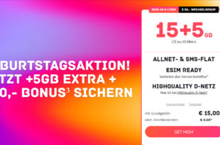20GB LTE Allnet Flat im Telekom Netz mit 50 Euro Wechselbonus nur 15 Euro monatlich - auch als monatlich kündbar zu bekommen