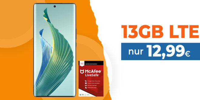 Honor Magic 5 Lite 5G & McAfee LiveSafe Attach & 30 Euro Wechselbonus mit 13GB LTE nur 12,99 Euro monatlich
