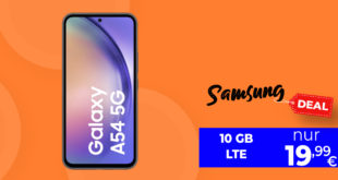 Samsung Galaxy A54 5G mit 10GB LTE und 30 Euro Wechselbonus nur 19,99 Euro monatlich - nur 9 Euro Zuzahlung