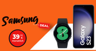 Samsung Galaxy S23 5G & Galaxy Watch4 für einmalig 49 Euro mit 50€ Wechselbonus und 38GB LTE nur 39,99 Euro monatlich