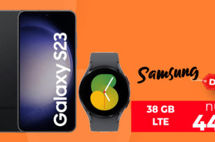 Samsung Galaxy S23 5G & Galaxy Watch5 für einmalig 49 Euro mit 50€ Wechselbonus und 38GB LTE nur 44,99 Euro monatlich