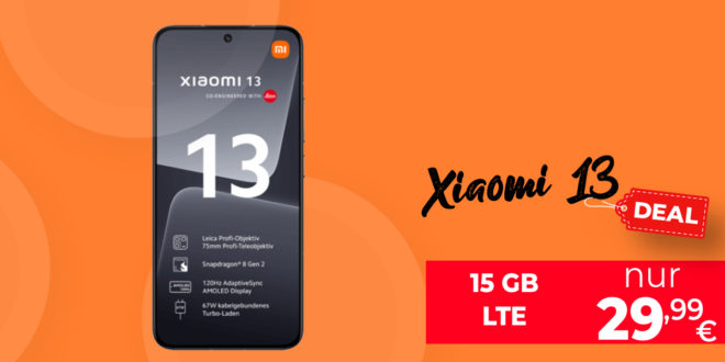 Xiaomi 13 5G für einmalig 69 Euro mit 50€ Wechselbonus und 15GB LTE nur 29,99 Euro monatlich