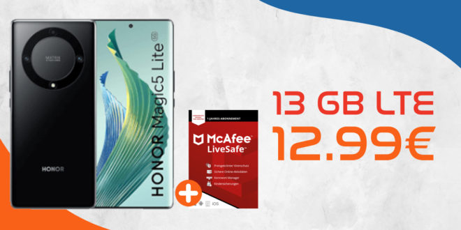 Honor Magic 5 Lite 5G & 30€ Wechselbonus mit 13GB LTE nur 12,99 Euro monatlich - nur 1 Euro Zuzahlung