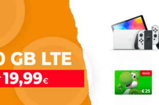 Nintendo SWITCH OLED WEISS & Nintendo 25 Euro eShop Gutschein mit 50€ Wechselbonus und 20GB LTE nur 19,99 Euro monatlich