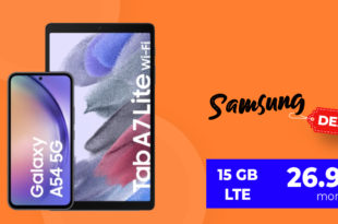 Samsung Galaxy A54 & Galaxy Tab A7 Lite mit 15GB LTE nur 26,99 Euro monatlich - nur 25 Euro Zuzahlung und kein Anschlusspreis