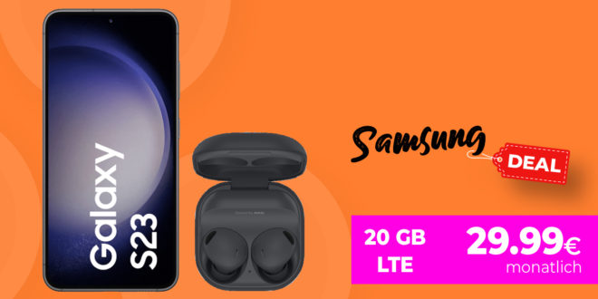 Samsung Galaxy S23 & Galaxy Buds2 Pro für einmalig nur 111 Euro mit 50€ Wechselbonus und 20GB LTE nur 29,99 Euro monatlich