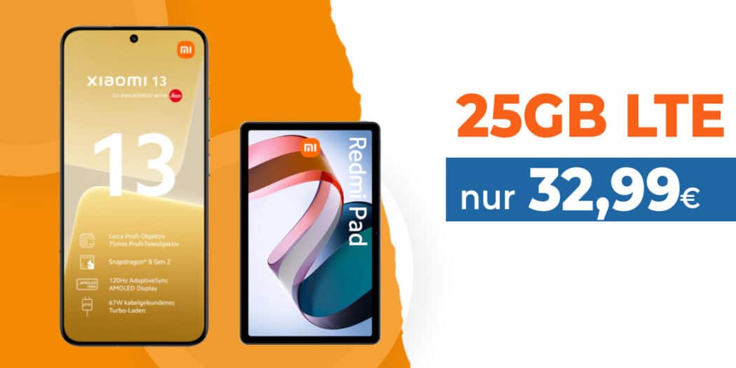 Xiaomi 13 5G & Xiaomi Redmi Pad für einmalig 77 Euro mit 25GB LTE/5G ...