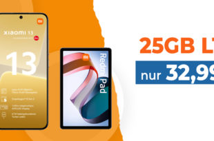 Xiaomi 13 5G & Xiaomi Redmi Pad für einmalig 77 Euro mit 25GB LTE5G nur 32,99 Euro monatlich