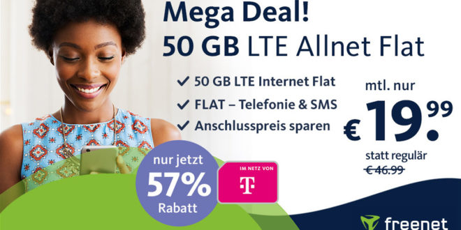 50 GB LTE Telekom Allnet Flat nur 19,99 Euro monatlich - Anschlusspreis sparen