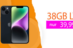 Apple iPhone 14 für einmalig nur 69,99 Euro mit 50€ Wechselbonus und 38GB LTE nur 39,99 Euro monatlich - kein Anschlusspreis