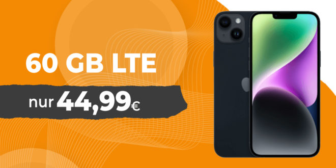 Apple iPhone 14 Plus für einmalig nur 79,99 Euro mit 50€ Wechselbonus und 60GB LTE nur 44,99 Euro monatlich