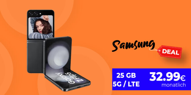 Samsung Galaxy Z Flip5 für einmalig nur 4,95 Euro mit 25GB LTE5G nur 32,99 Euro monatlich