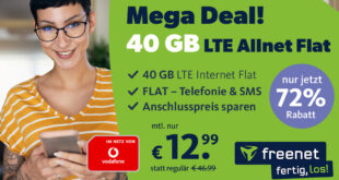 40GB LTE Vodafone Allnet Flat für 12,99 Euro monatlich - Anschlusspreis sparen