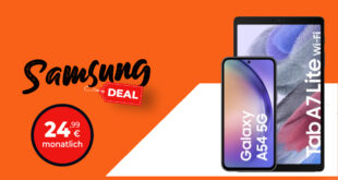 Samsung Galaxy A54 & Galaxy Tab A7 Lite mit 18GB LTE nur 24,99 Euro monatlich – nur 25 Euro Zuzahlung und kein Anschlusspreis