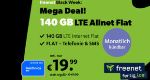 Monatlich kündbar - 140GB LTE nur 19,99 Euro monatlich