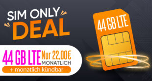 Monatlich kündbar im Telekom Netz - 44GB LTE nur 22 Euro monatlich - kein Anschlusspreis