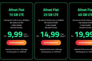 Vodafone Netz & monatlich kündbar - 15GB LTE nur 9,99 Euro - 25GB LTE nur 14,99 Euro und 40GB LTE nur 19,99 Euro monatlich