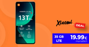 Xiaomi 13T Pro -512GB- für einmalig 49 Euro mit 35GB LTE nur 19,99 Euro monatlich