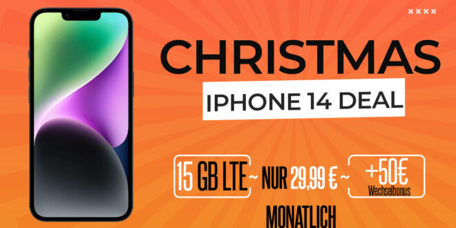 Apple iPhone 14 für einmalig 49 Euro mit 15GB LTE und 50€ Wechselbonus nur 29,99 Euro monatlich