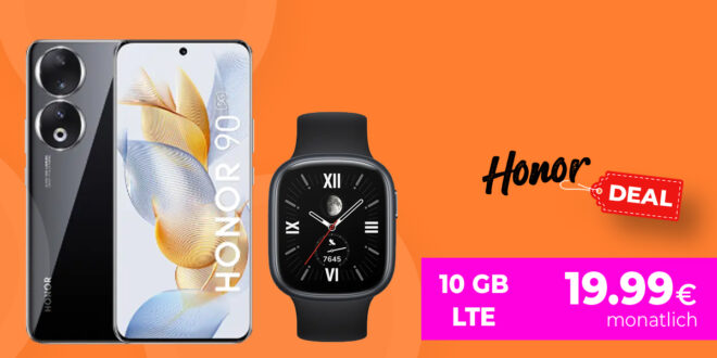 Honor 90 -512GB- & Honor Watch 4 für einmalig 29 Euro mit 10GB LTE nur 19,99 Euro monatlich