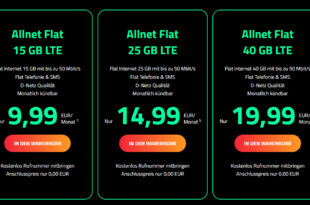 Vodafone Netz & monatlich kündbar – 15GB LTE nur 9,99 Euro – 25GB LTE nur 14,99 Euro und 40GB LTE nur 19,99 Euro monatlich - kein Anschlusspreis