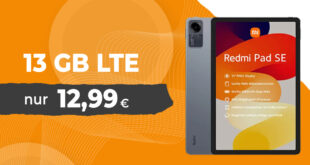 Xiaomi Redmi Pad SE mit 13GB LTE und 30 Euro Wechselbonus nur 12,99 Euro monatlich