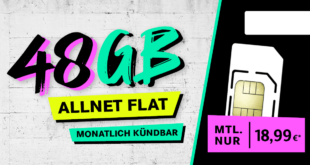 Allnet-Flat 48GB LTE5G nur 18,99 Euro monatlich & monatlich kündbar