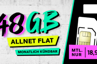 Allnet-Flat 48GB LTE5G nur 18,99 Euro monatlich & monatlich kündbar