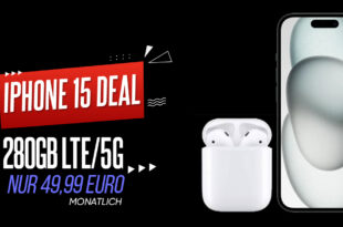 Apple iPhone 15 & Apple AirPods mit Ladecase 2. Gen für einmalig 59 Euro mit 280GB 5GLTE nur 49,99 Euro monatlich