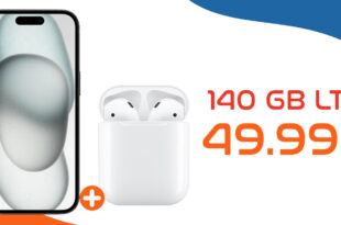 Apple iPhone 15 & Apple AirPods mit Ladecase 2. Gen für einmalig 99 Euro mit 140GB 5GLTE nur 49,99 Euro monatlich