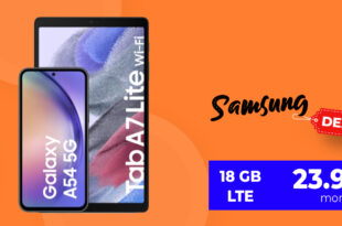 Samsung Galaxy A54 & Galaxy Tab A7 Lite mit 18GB LTE nur 23,99 Euro monatlich – nur 25 Euro Zuzahlung und kein Anschlusspreis