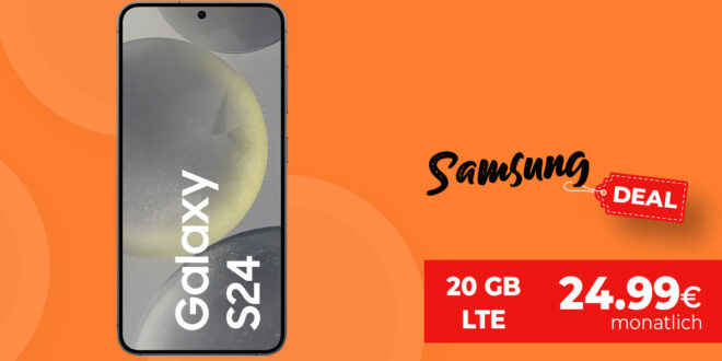 Samsung Galaxy S24 für einmalig 249,99 Euro mit 20GB LTE und 50 Euro Wechselbonus bei Rufnummermitnahme nur 24,99 Euro monatlich