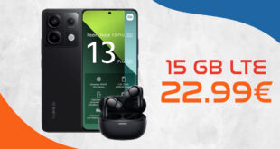 Xiaomi Redmi Note 13 Pro & Redmi Buds 5 Pro mit 10GB LTE nur 21,99 Euro monatlich - 15GB nur 22,99 Euro - nur 1 Euro Zuzahlung und kein Anschlusspreis