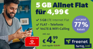 5GB LTE Allnet Flat im Vodafone Netz für nur 4,99 Euro monatlich - Anschlusspreis sparen